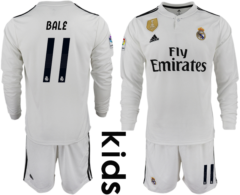2018_2019 Club Real Madrid home long sleeve Youth #11 soccer jerseys